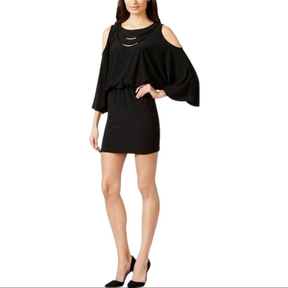 NWT Style & Co. Black Cold-Shoulder Hardware-Trim Blouson Mini Dress Size 4